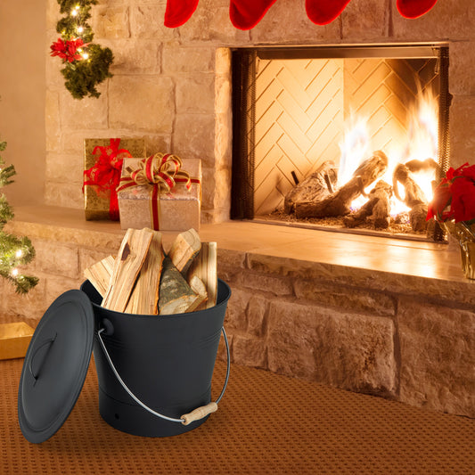 Ash Bucket with Lid and Cut-resistant Gloves, Black Fireplace Tools Black at Gallery Canada