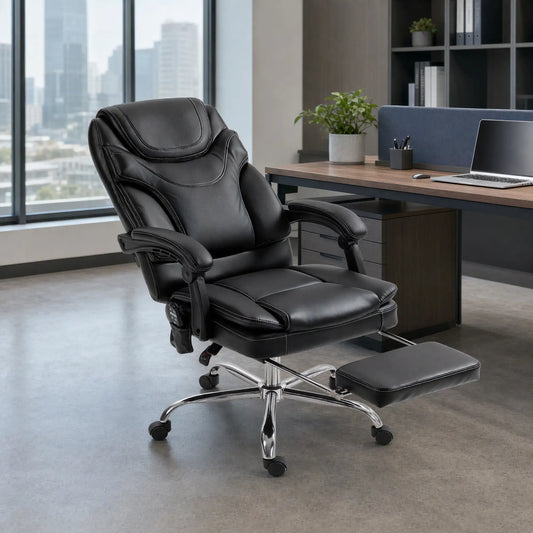 6 Point Vibration Massage Office Chair, PU Leather, Heated, Black Massage Chairs Black at Gallery Canada
