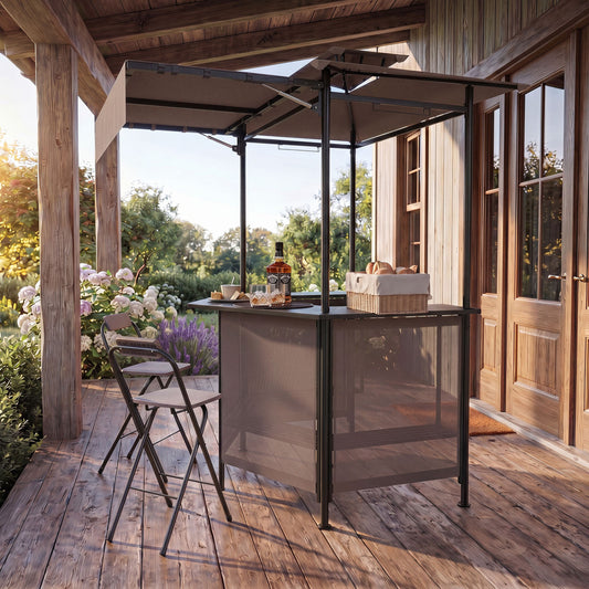 BBQ Gazebo Canopy with 4 Shelves, 6 Hooks, 2 Glass Holders, Brown Patio Bar Furniture Brown at Gallery Canada