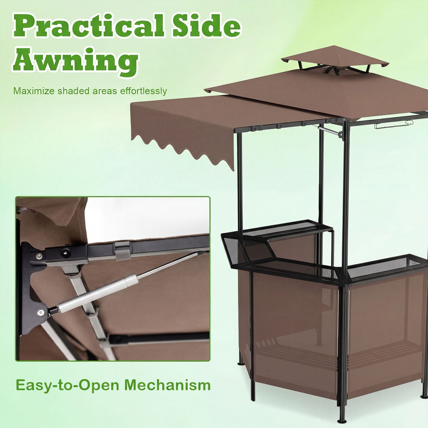BBQ Gazebo Canopy with 4 Shelves, 6 Hooks, 2 Glass Holders, Brown Patio Bar Furniture at Gallery Canada