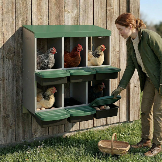Chicken Nesting Boxes, 6 Compartment Metal Nesting Boxes for Chicken Coop, Egg Laying Boxes with Lid Cover Chicken Coops Silver, Green, Black at Gallery Canada