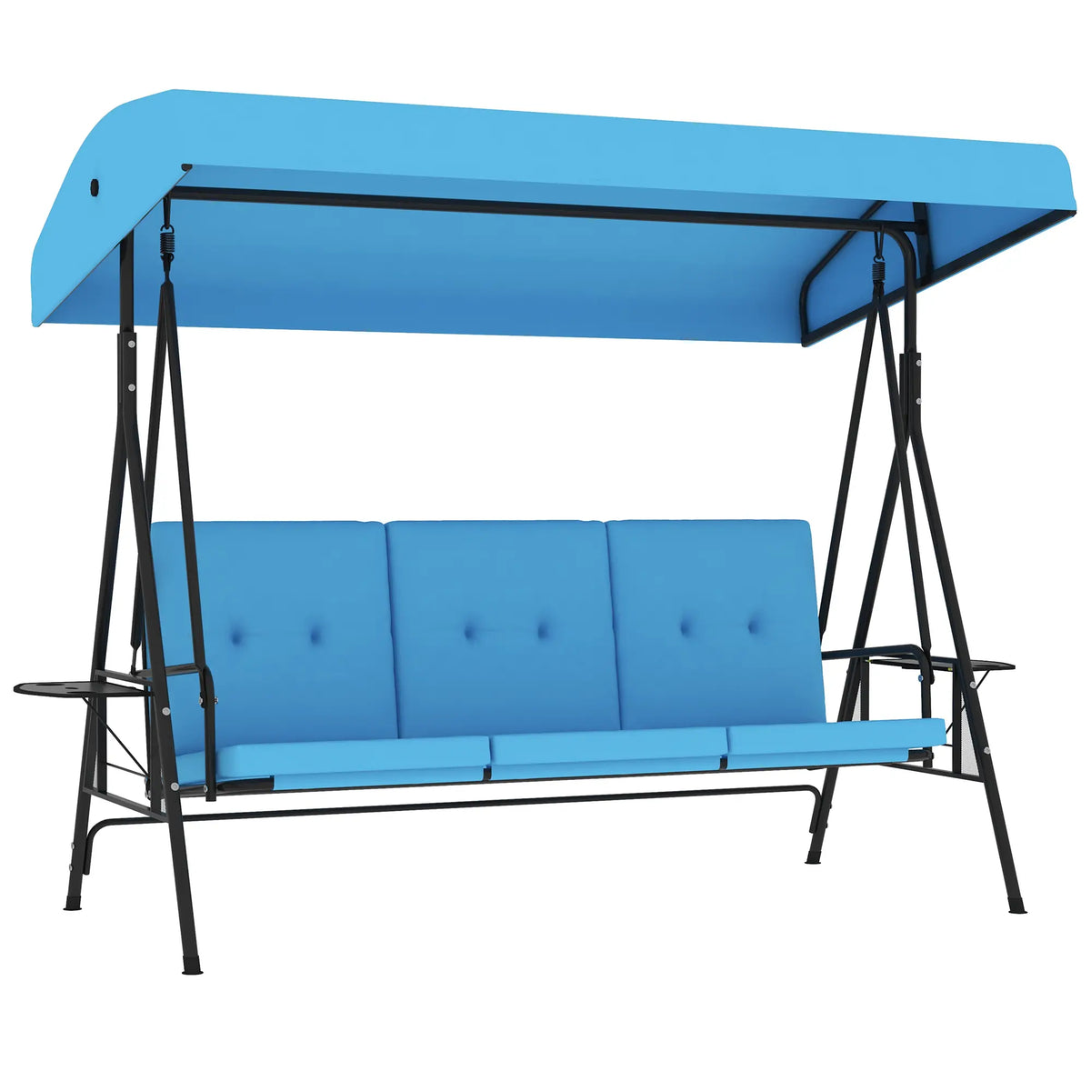 3-Seat Outdoor Porch Swing With Adjustable Canopy, Tray, Cushion, Blue Patio Swings with Stand at Gallery Canada