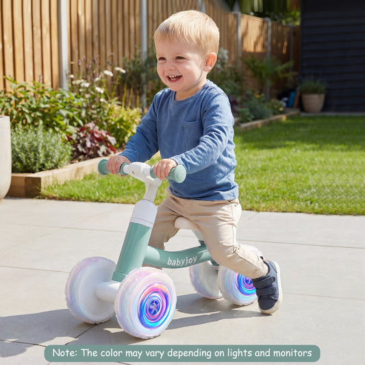 Baby Balance Bike, Adjustable Handlebar Seat, Lighting Wheels, Green Balance Bikes Green at Gallery Canada
