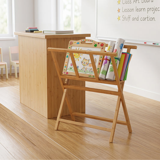 Bamboo Art Print Rack, Canvas Storage Display, Natural Art Easels Natural at Gallery Canada