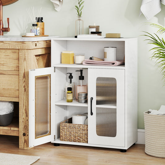 Bathroom Cabinet, 2 Doors, 3-Level Adjustable Shelf, White Floor Cabinets White at Gallery Canada