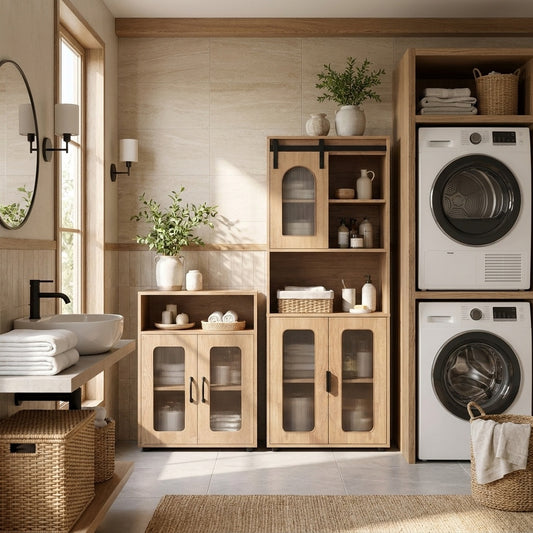 Bathroom Cabinet Set, 59 Inch Tall, 2-Door Floor, Natural Floor Cabinets at Gallery Canada