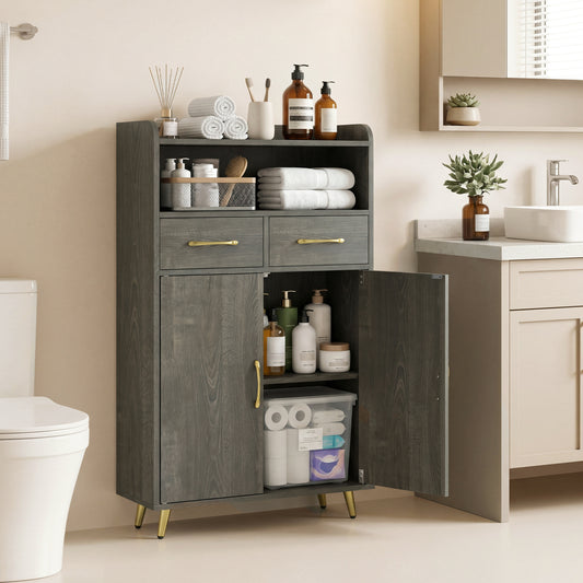 Bathroom Cabinet, Floor Cabinet with 2 Drawers, Oak, Gray Floor Cabinets Gray at Gallery Canada