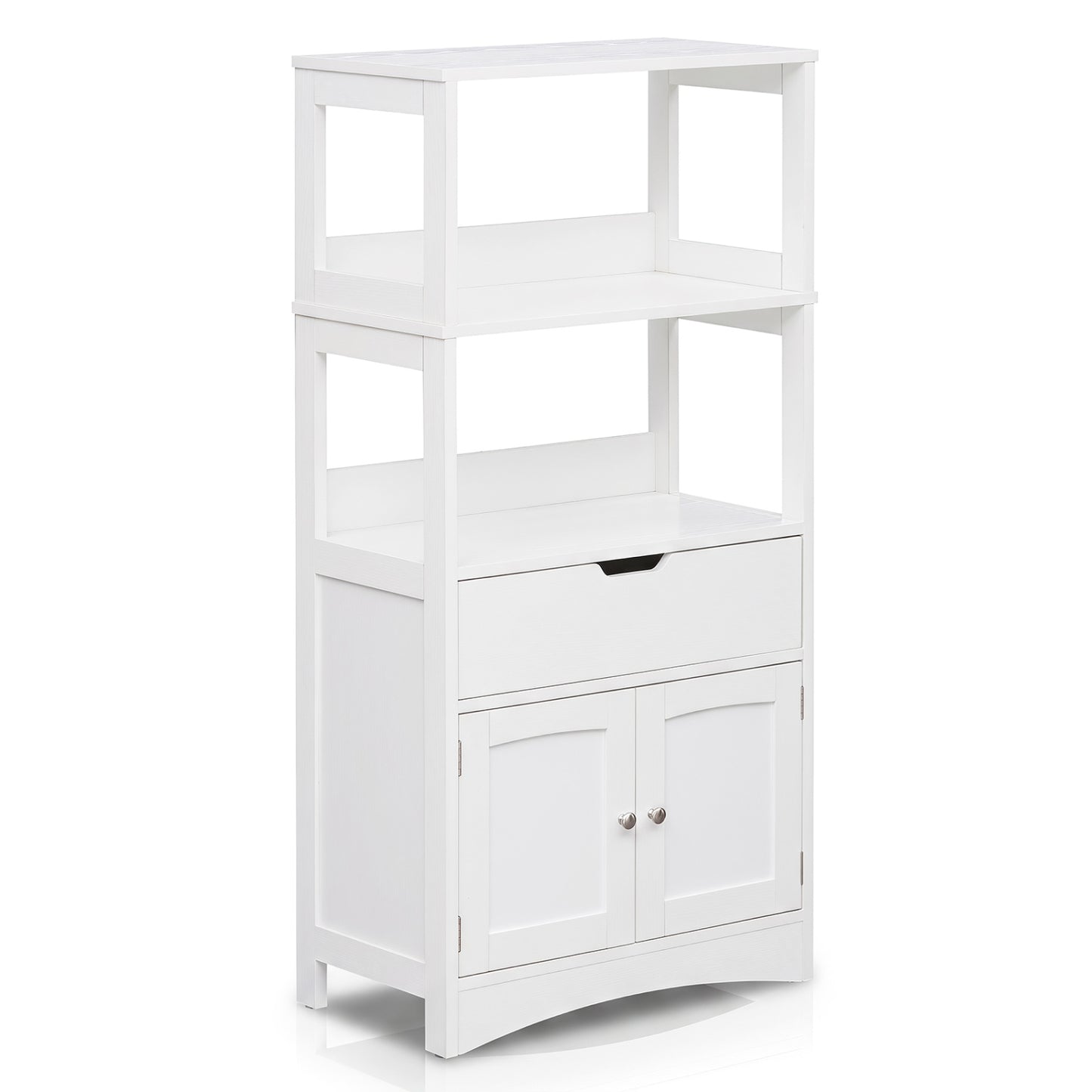 Bathroom Storage Cabinet with Drawer and Open Shelves, White Floor Cabinets White at Gallery Canada