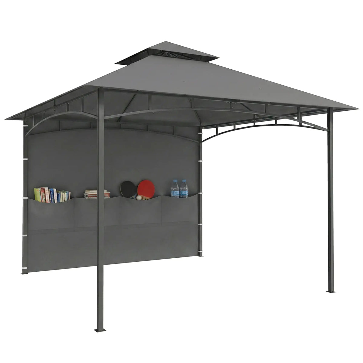 10' x 10' Dark Grey Patio Gazebo, Double Roof Canopy Shelter With Storage, Dark Grey Gazebos at Gallery Canada