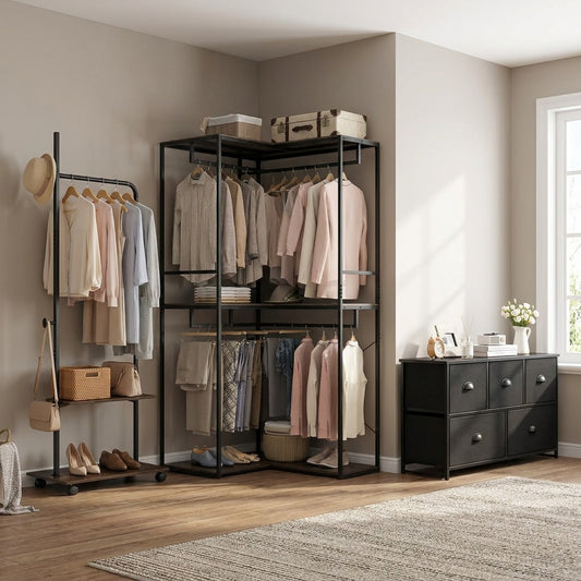 Bedroom Set With Clothes Rack And Dresser Tower Bedroom Black + Brown at Gallery Canada
