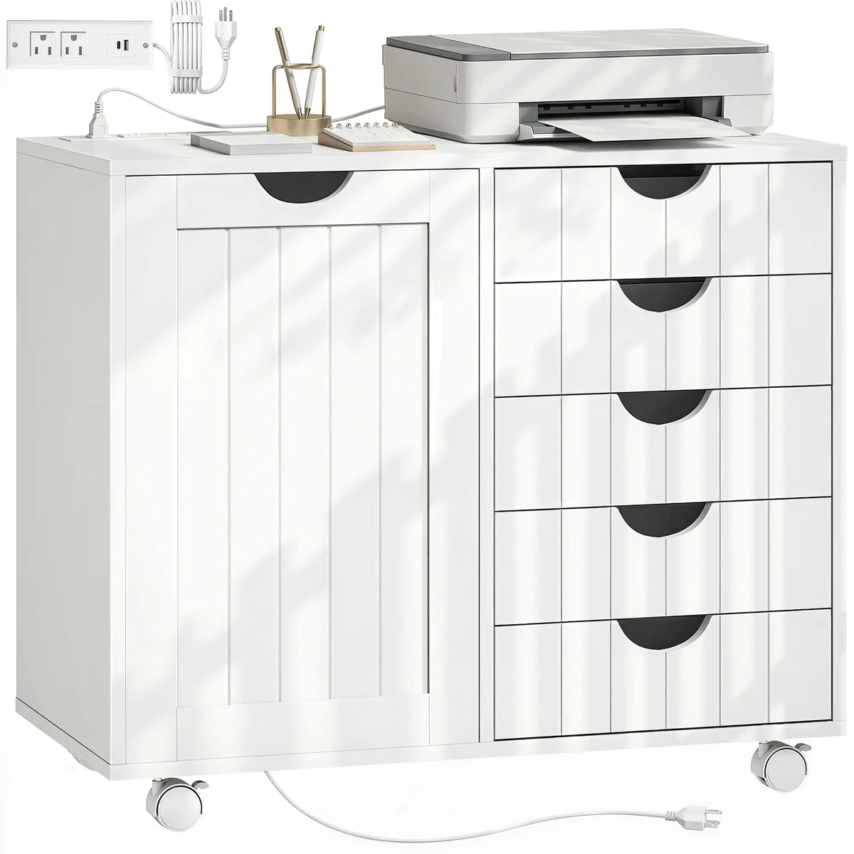 Mobile Lateral Filing Cabinet, 5 Drawers, Printer Stand, White Office Cabinets & Cupboards at Gallery Canada