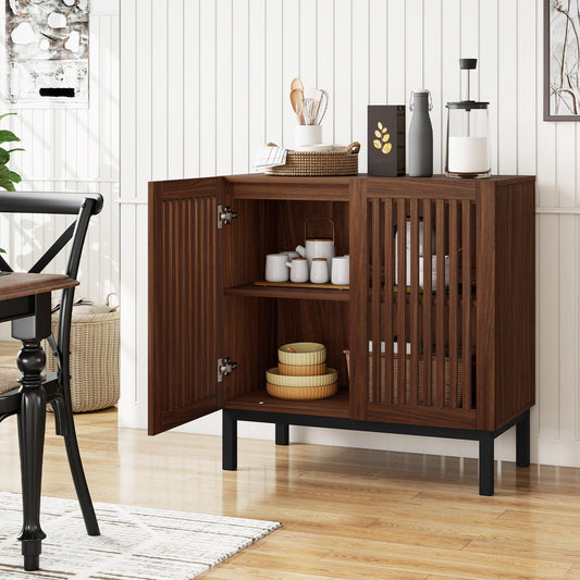 Wooden Buffet Cabinet, 32" Storage Sideboard, Walnut Coffee Bar Station Sideboards Cabinets & Buffets Walnut at Gallery Canada