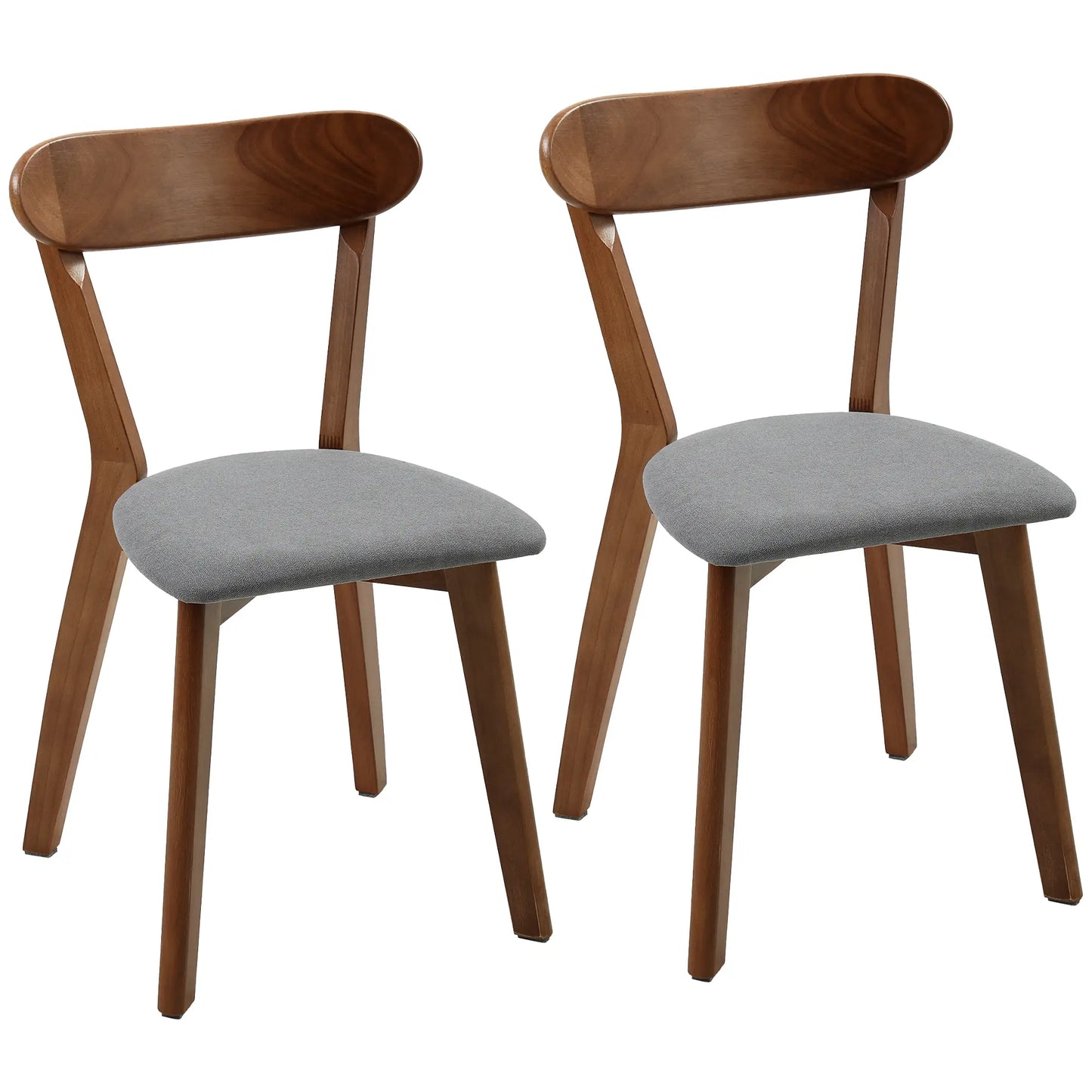 Upholstered Linen-Look Dining Chairs, Rubberwood Legs, Set of 2, Grey & Brown