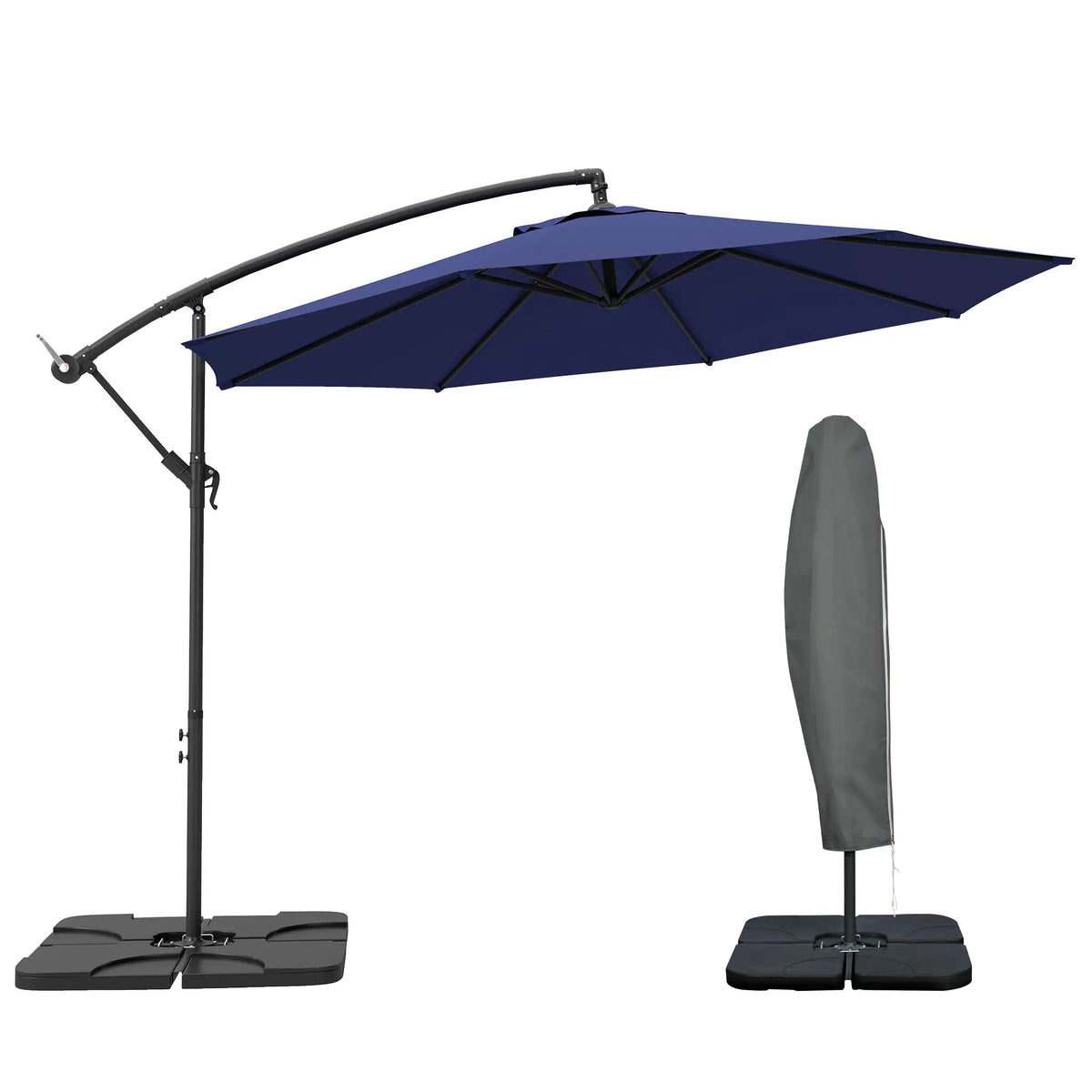 9.6ft Offset Patio Umbrella, Hanging Parasol, Crank, Navy Blue Offset Cantilever Umbrellas at Gallery Canada