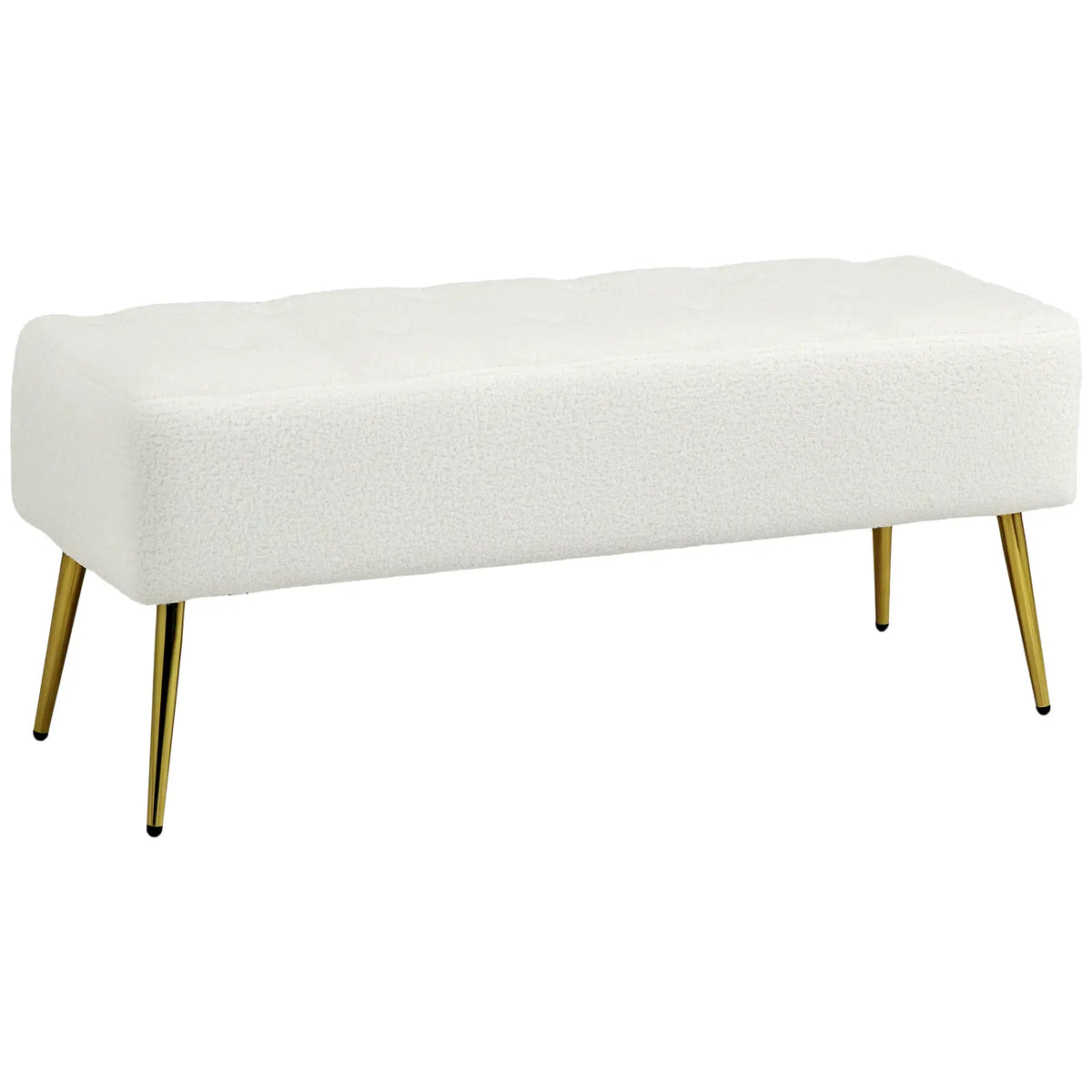 44" Lamb's Wool Upholstered Bedroom Bench, Thick Padded Cushion, Cream White Storage Ottomans & Benches at Gallery Canada