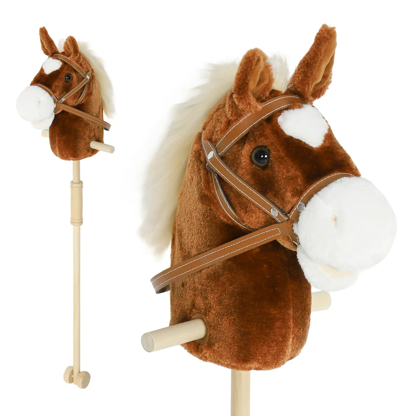 Unicorn Stick Horse, Plush Hobby Horse with Wood Wheels, Neighing Sounds, Brown Rocking Horses at Gallery Canada