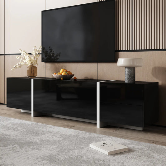 TV Cabinet, High Gloss Finish, LED Light, 67" L x 11.5" W x 11.5" H, Black TV Stands Black at Gallery Canada