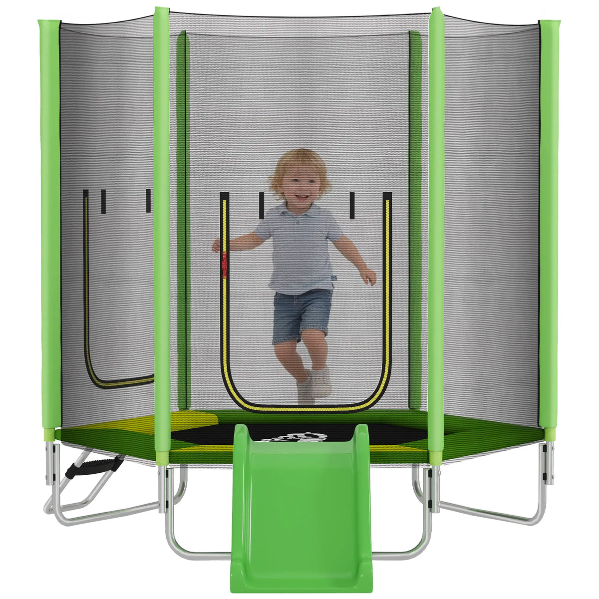 85" Trampoline With Safety Enclosure, Slide Ladder, Ages 3+, Green Trampolines at Gallery Canada