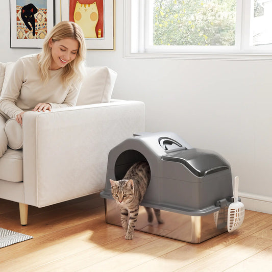 Extra Large Stainless Steel Cat Litter Box, High Sided, Dark Grey Cat Litter Box Enclosures Dark Grey, Black, Silver at Gallery Canada