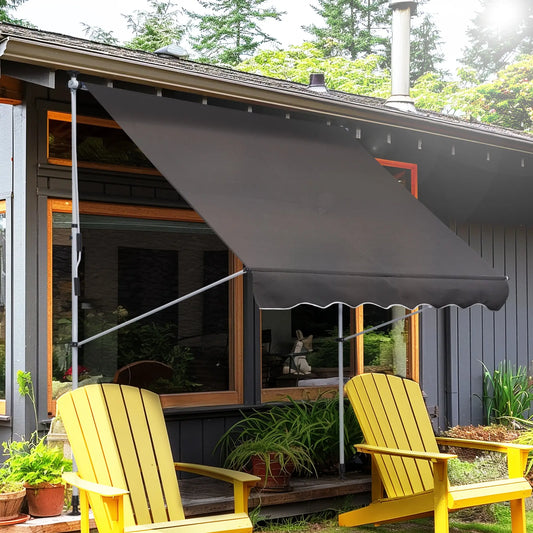 6.6'x5' Retractable Patio Awning, Sun Shade, Water Resistant, Grey Door Awnings Grey at Gallery Canada