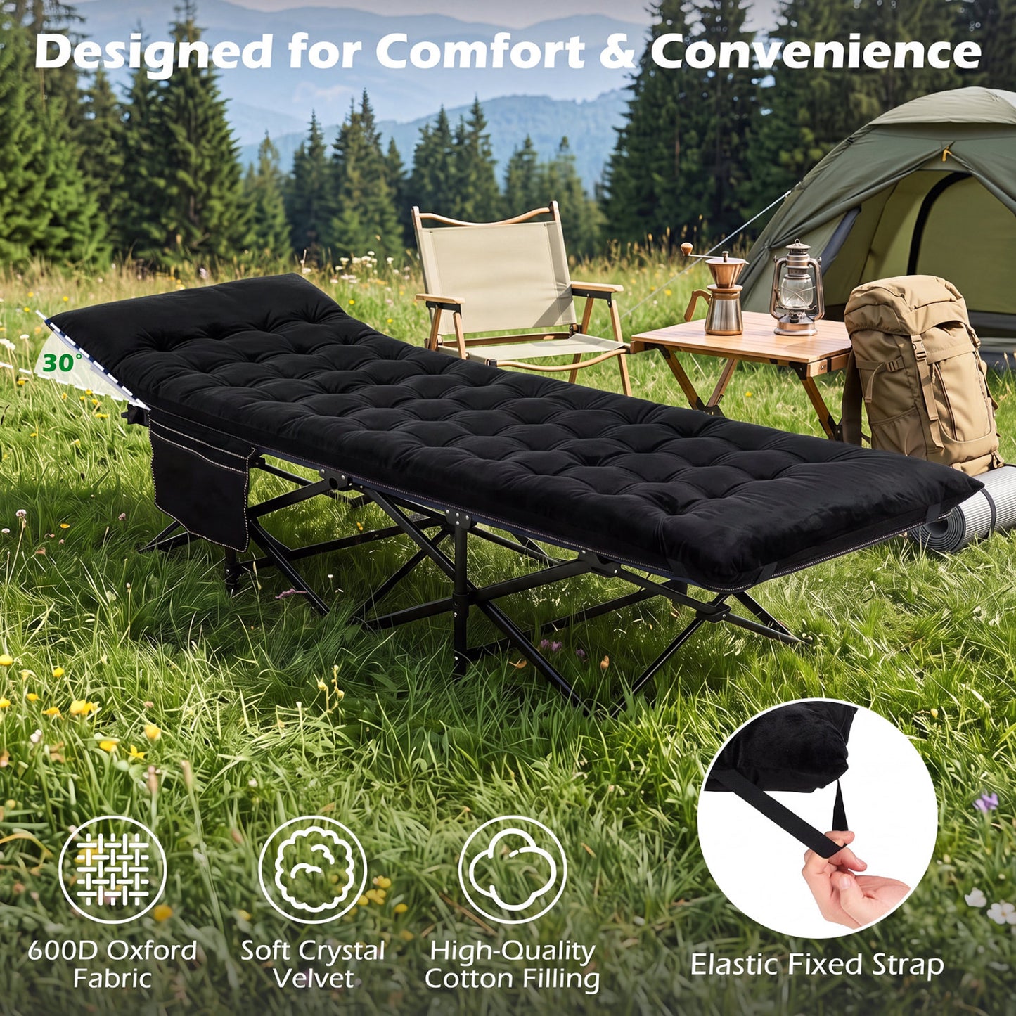 Camping Cot For Adults With Padded Mat, Black Camping Furniture at Gallery Canada