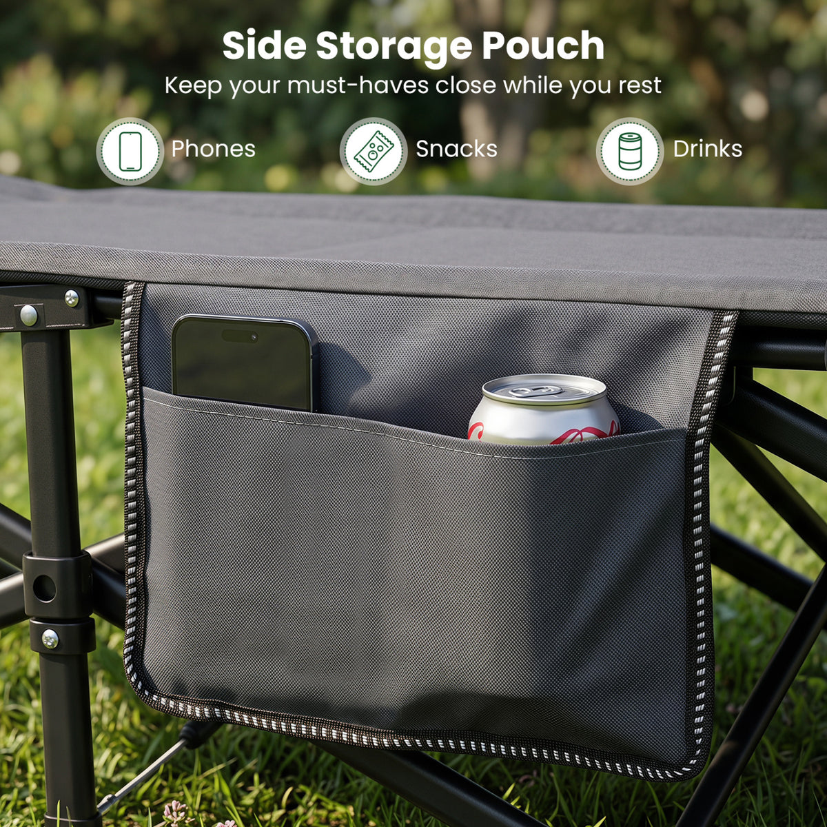 Camping Cot With Padded Pillow, Storage Pouch, Gray Camping Furniture at Gallery Canada