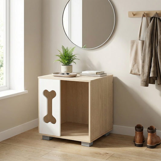 Cat Bed Side Table Wooden Cat Condo with Bone-shape Window and Thick Metal Legs, Natural Dog Kennels Natural at Gallery Canada