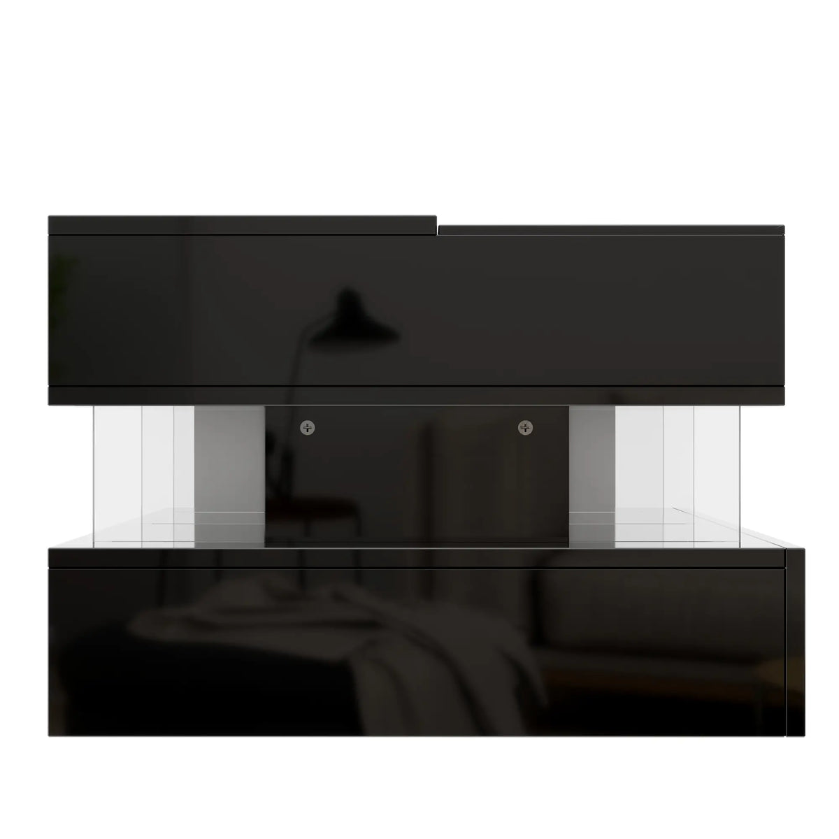 Glass Top LED Coffee Table, Storage Drawer, Adjustable Height, 26" L x 21.5" W x 21.5" H, Black Coffee Tables at Gallery Canada