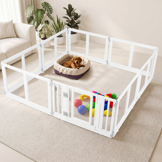 Plastic Dog Playpen, 8 Panel, Secure Locking Door, Clear Pet Gate White at Gallery Canada