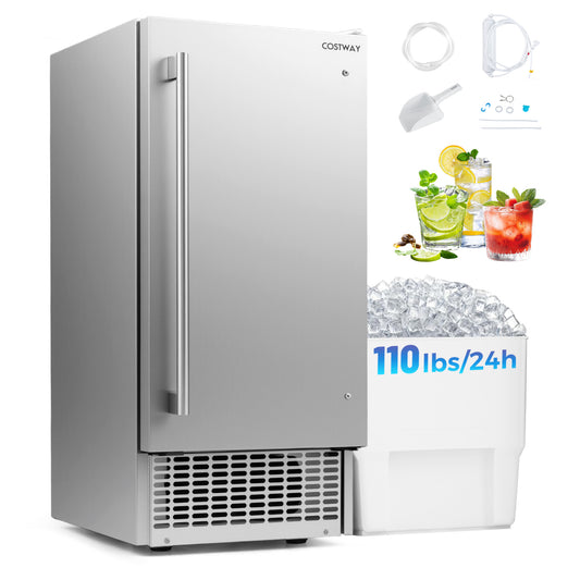Commercial Ice Maker, 25 lbs Storage Capacity, Home Bar Cafe Ice Makers Silver/Black & Sliver at Gallery Canada
