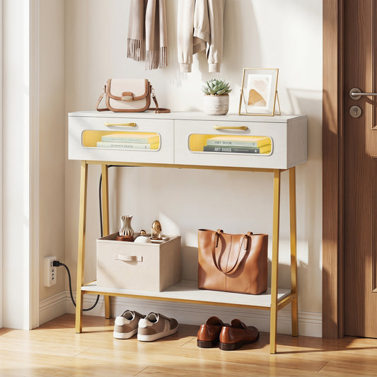 LED Console Table with Open Shelf, White Console Tables White at Gallery Canada