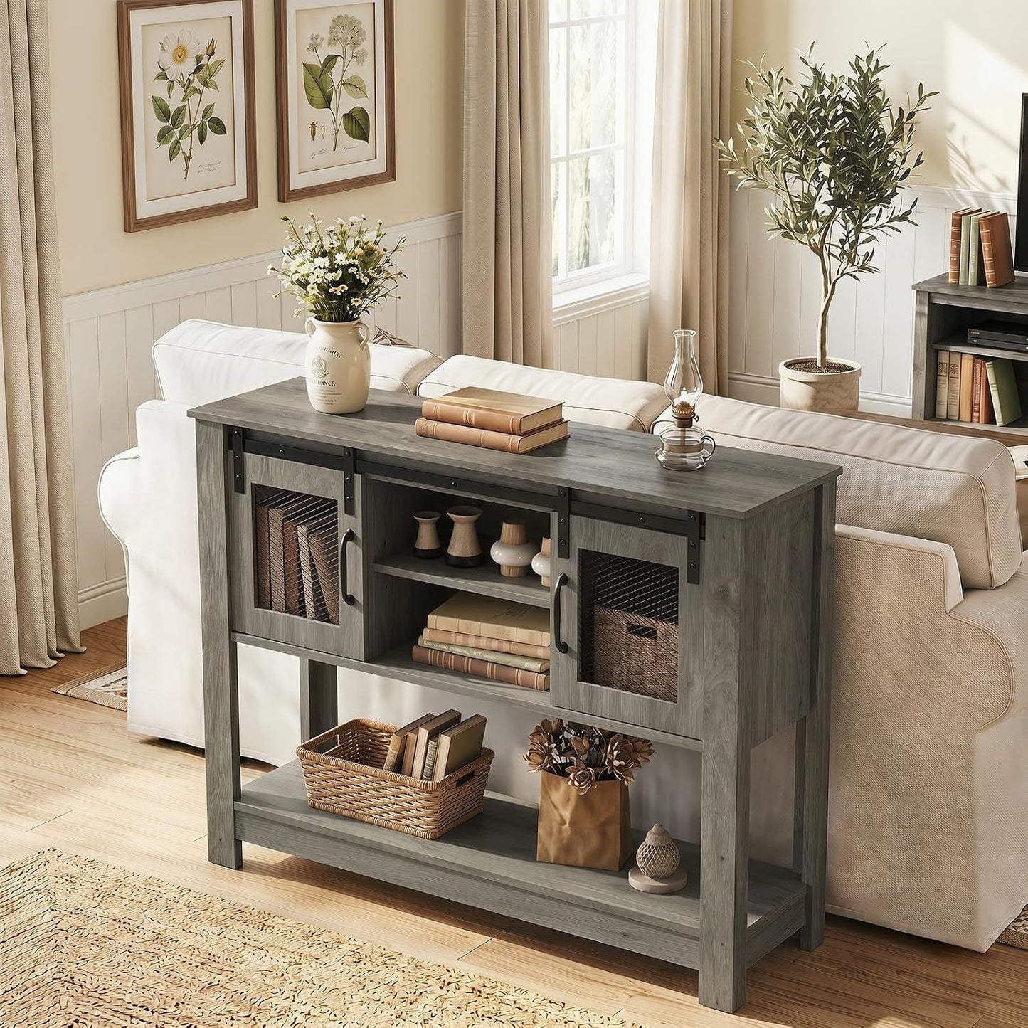 Console Table With Sliding Barn Doors, Gray Console Tables at Gallery Canada