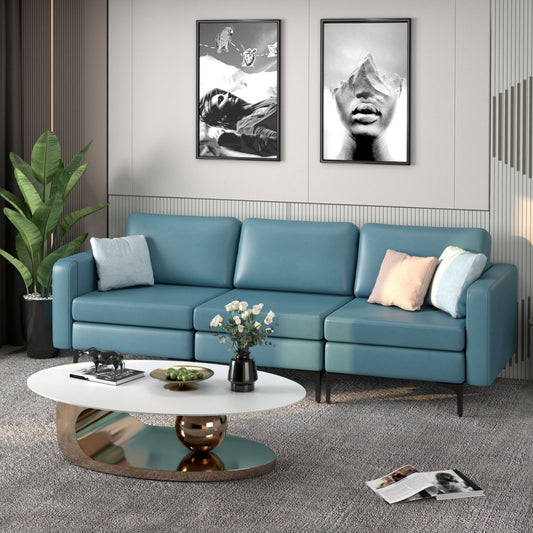Convertible Leather Sofa, 3-Seat, With USB Ports And Magazine Pockets, Blue Sofas & Loveseats Blue at Gallery Canada