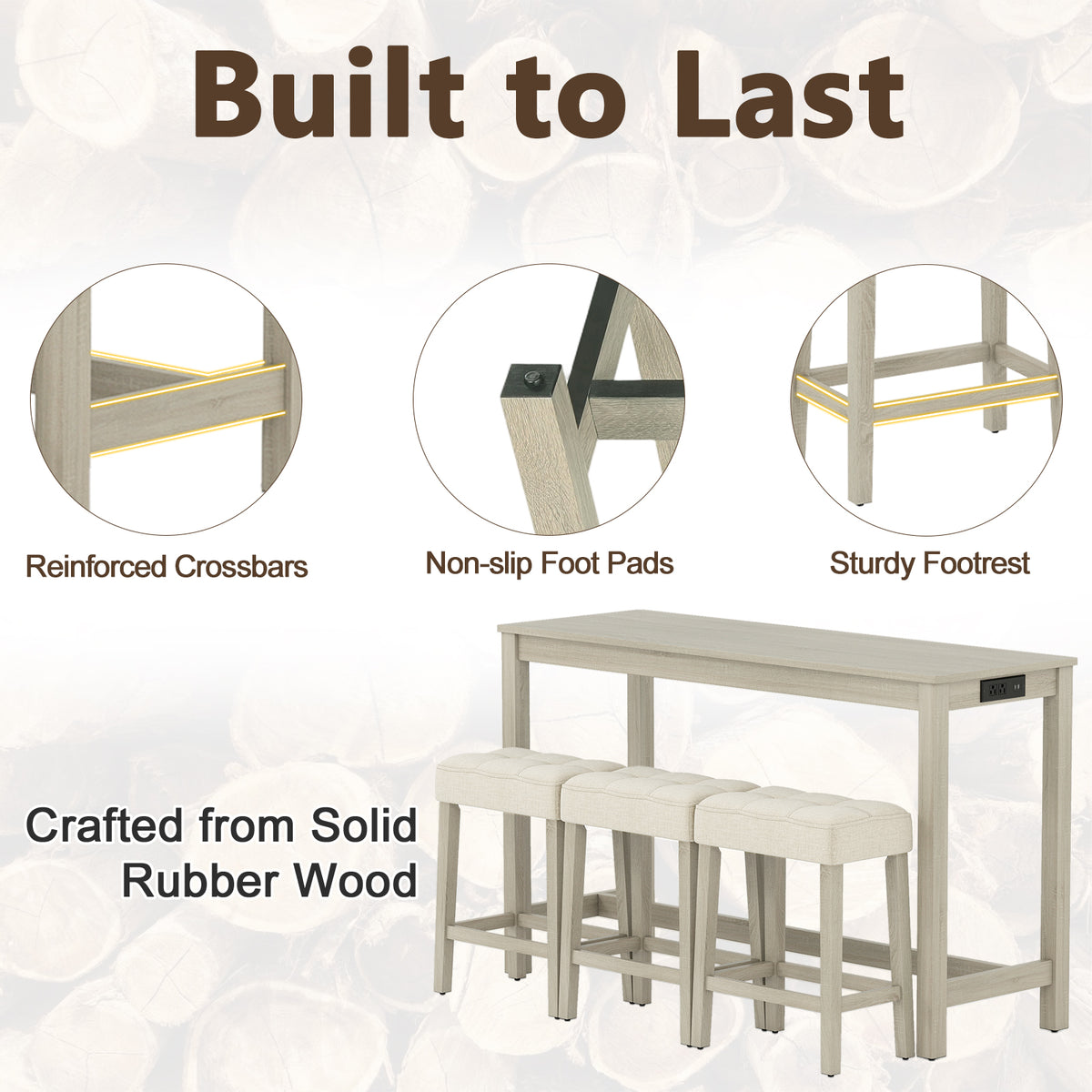Counter Height Table with 3 Stools and 4-Piece Breakfast Nook Bar Set-GR, Gray Patio Bar Furniture at Gallery Canada