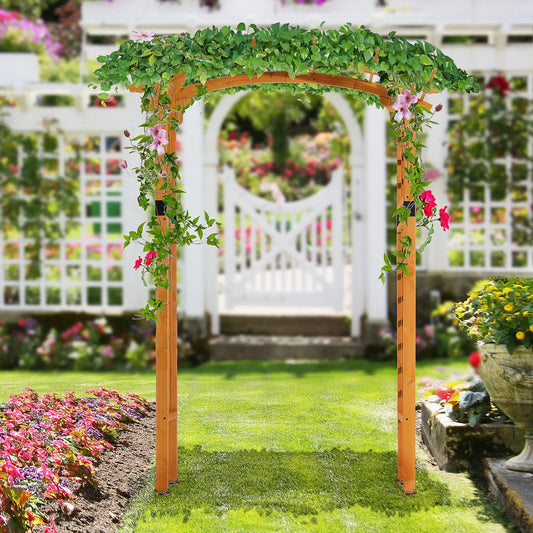7.5FT Wood Garden Arch Trellis, Round Pergola Arbor, Yellow Garden Arches Yellow at Gallery Canada