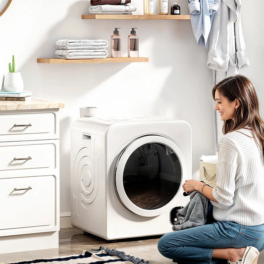 Compact Laundry Dryer, 1300W Portable, Stainless Steel Tub, White Dryer Machines White at Gallery Canada