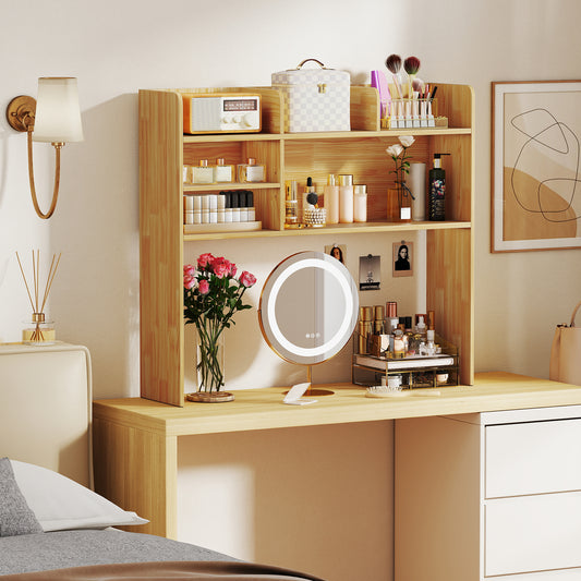 Desktop Bookshelf Countertop Storage Hutch with 6 Shelves, Beige Bookcases Beige at Gallery Canada