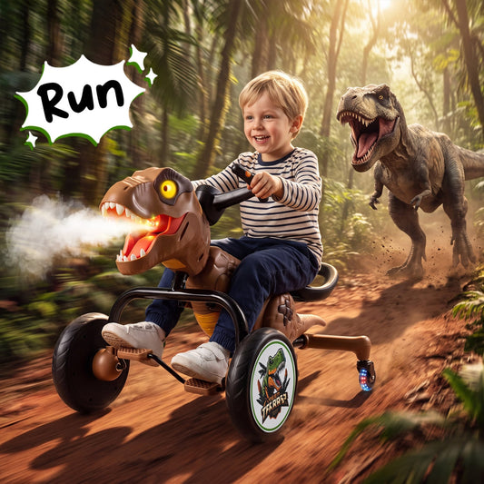 Dinosaur Drift Tricycle Lights Spray 360-Degree Spin, Brown Push & Pedal Ride On Toys Brown at Gallery Canada
