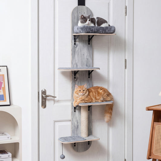 Door Hanging Cat Climber 4-level Height Adjustable with Plush Bed, Gray Cat Trees Condos & Scratchers Gray at Gallery Canada