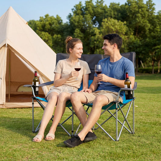 Double Camping Chair With Carry Bag, Cup Holders, Blue Camping Furniture Blue at Gallery Canada