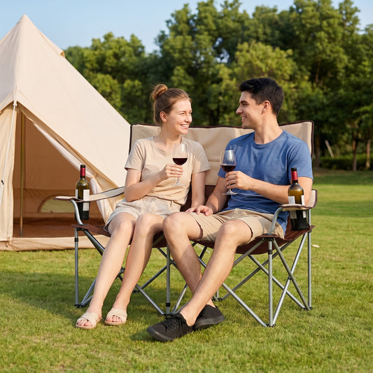 Double Camping Chair, With Carry Bag And Cup Holders, Brown Camping Furniture Brown at Gallery Canada