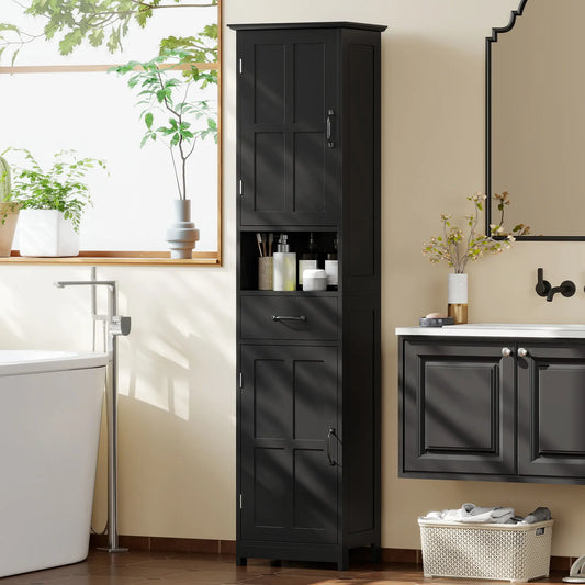 Modern Bathroom Cabinet, Narrow Vanity with Shelf and Drawer, Black Freestanding Bathroom Cabinets Black at Gallery Canada