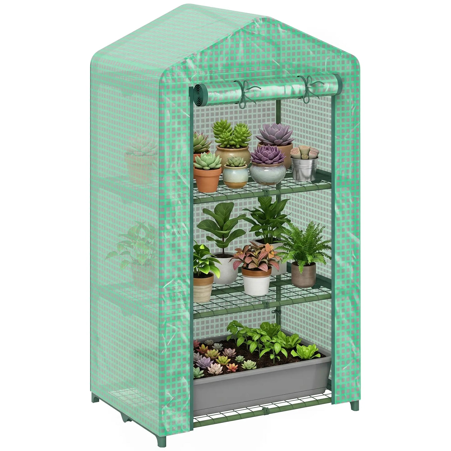3 Tier Mini Greenhouse, Portable Flower Stand, Steel Frame, Green Greenhouses at Gallery Canada