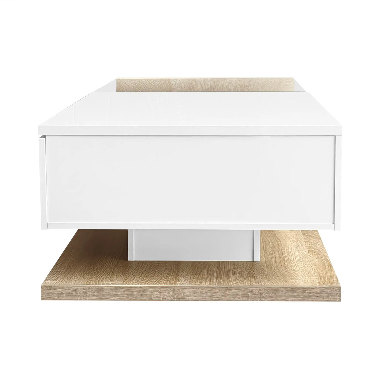 Modern Coffee Table, Glass LED Effect, Storage, 41.5" L x 21.5" W x 12.5" H, White+Wood, White, Wood Coffee Tables at Gallery Canada