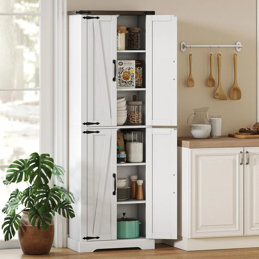 72" Pantry Cabinet, Farmhouse Kitchen Storage, Adjustable Shelves, White Kitchen Pantry Cabinets White, Oak at Gallery Canada