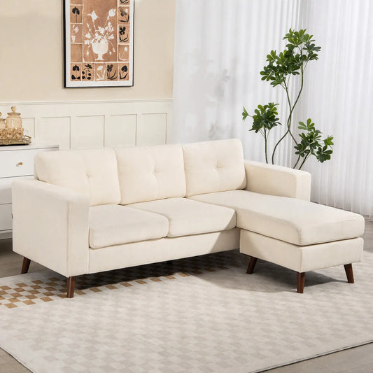 Sectional Sofa with Changeable Chaise, 3 Seat L-Shaped, Cream White 3-Seater Sofas Cream at Gallery Canada