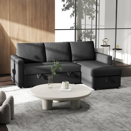 Convertible Corner Sofa Bed, Built-In Storage, 3 Removable Cushions, Black Sofas & Reclining Chairs Black at Gallery Canada