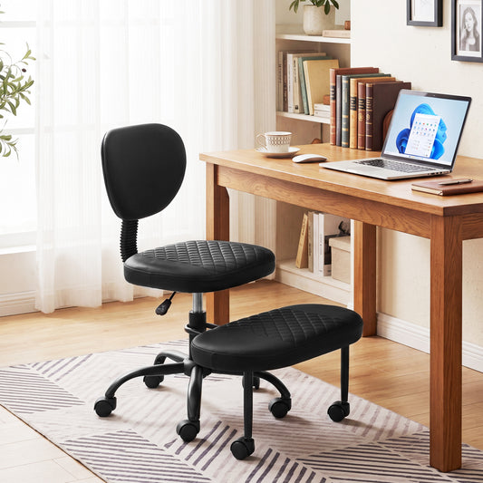 Ergonomic Cross Legged Office Chair with Height-Adjustable Seat - Black, Black Ergonomic Chairs Black at Gallery Canada