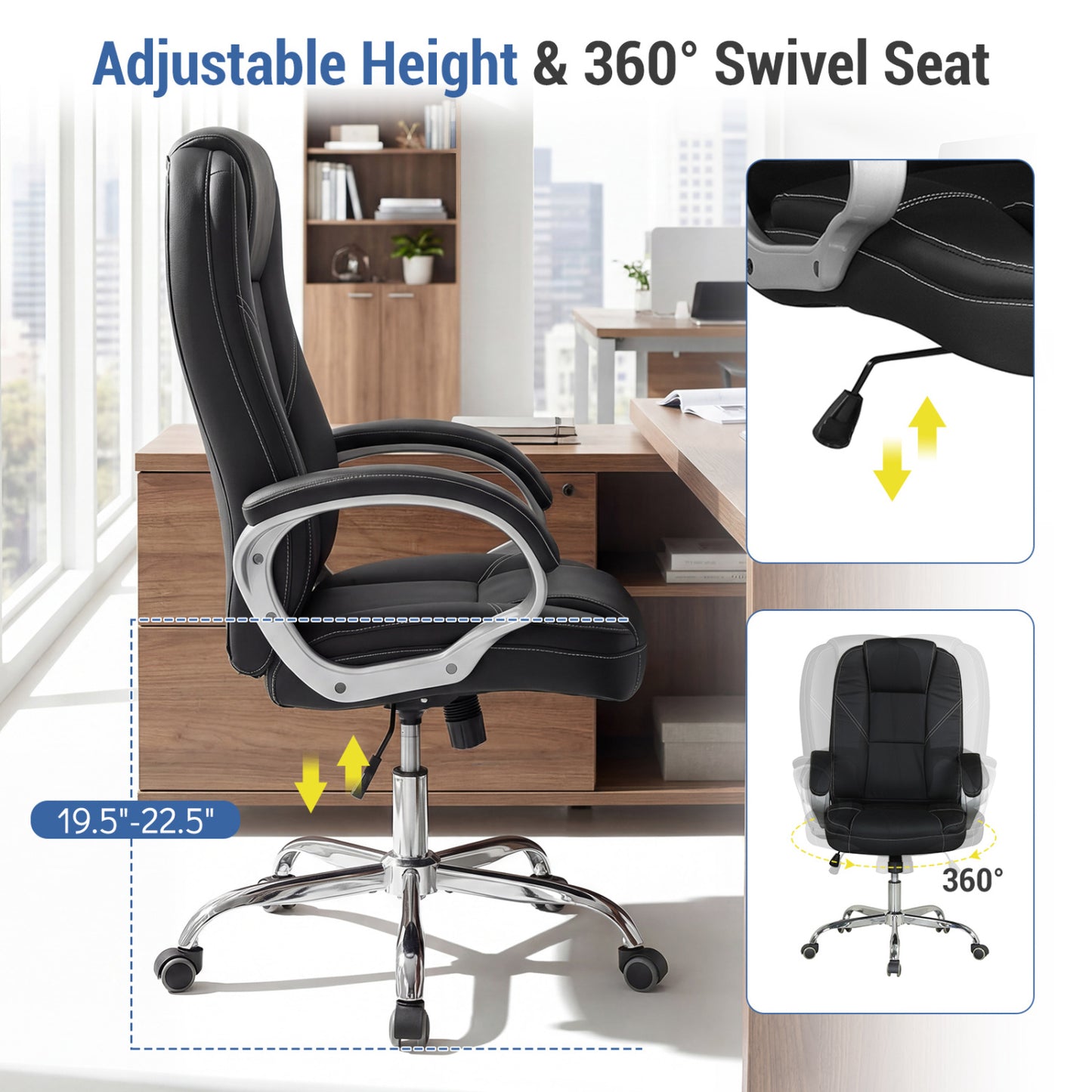 Ergonomic Leather Office Chair, Padded Armrests, Rocking Backrest, Black Ergonomic Chairs at Gallery Canada