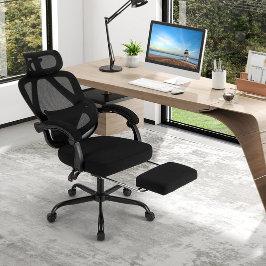 Ergonomic Office Chair High Back Mesh Desk Chair with Retractable Footrest, Black Ergonomic Chairs Black at Gallery Canada